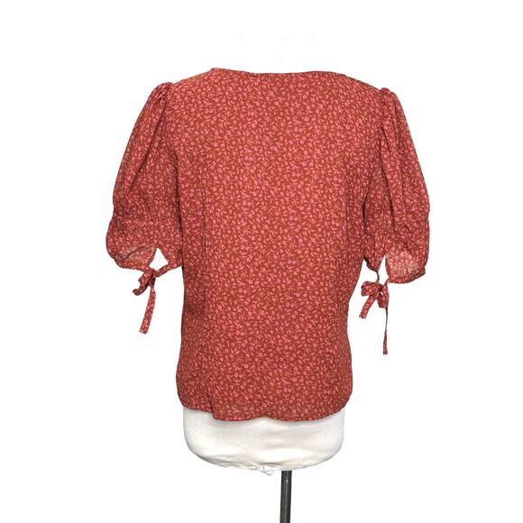 Madewell brown pink floral short sleeves blouse size 6 - Picture 2 of 7
